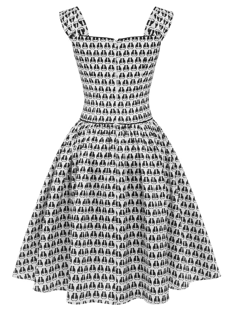 1950s Halloween Cat Print Velvet Bow Dress, vintage dress, retro fashion, rockabilly, pin-up fashion - perfect for women who love vintage and retro fashion