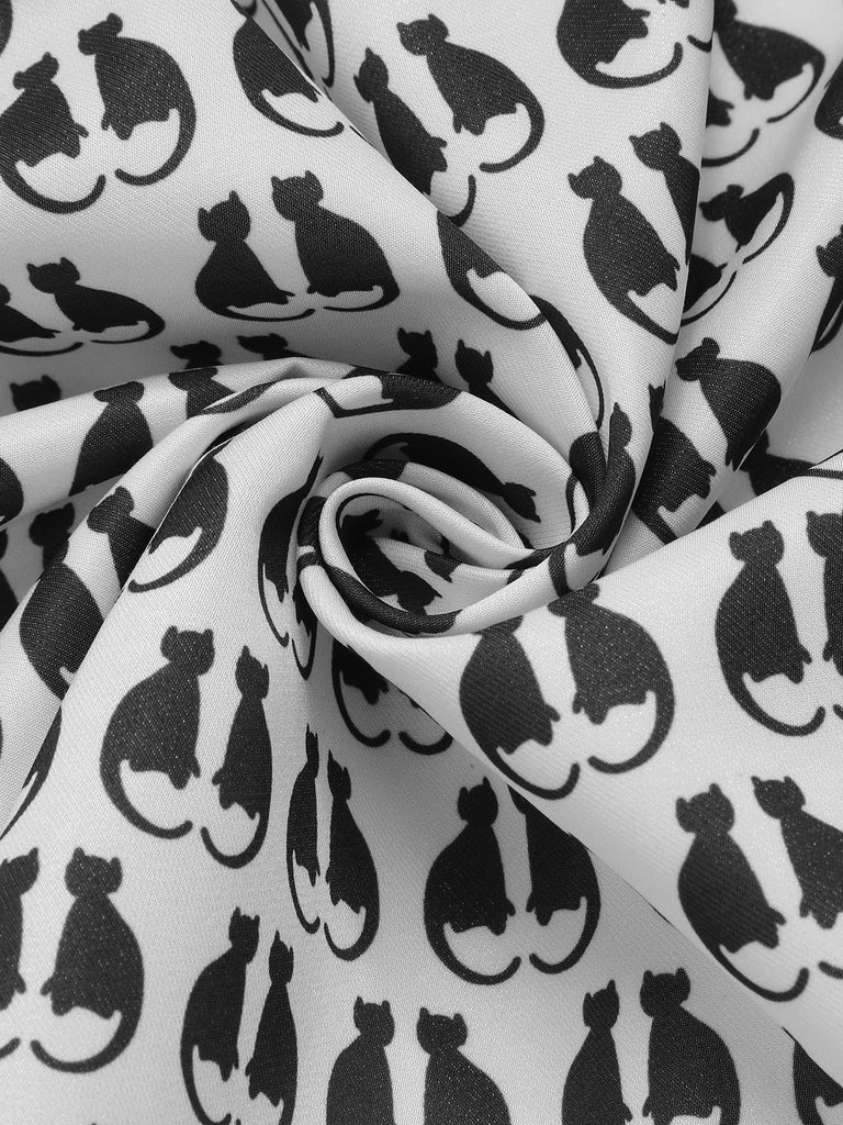 1950s Halloween Cat Print Velvet Bow Dress, vintage dress, retro fashion, rockabilly, pin-up fashion - perfect for women who love vintage and retro fashion