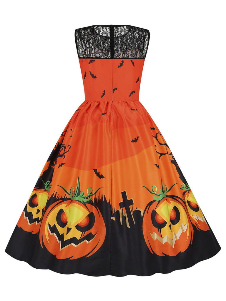 This 1950s Halloween Lace Patchwork Sleeveless Dress wraps her in 1950s elegance, one twirl at a time
