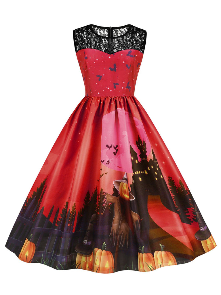 1950s Halloween Lace Patchwork Sleeveless Dress — the kind of 1950s dress that makes strangers smile