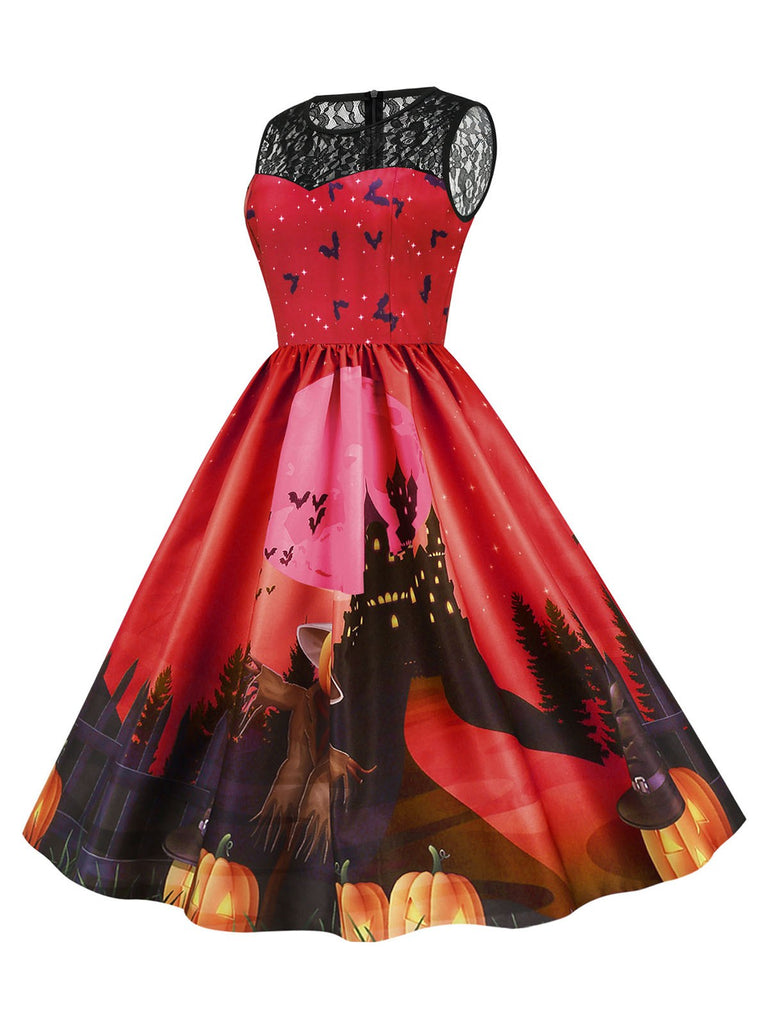 1950s Halloween Lace Patchwork Sleeveless Dress — a 1950s silhouette that turns sidewalks into runways