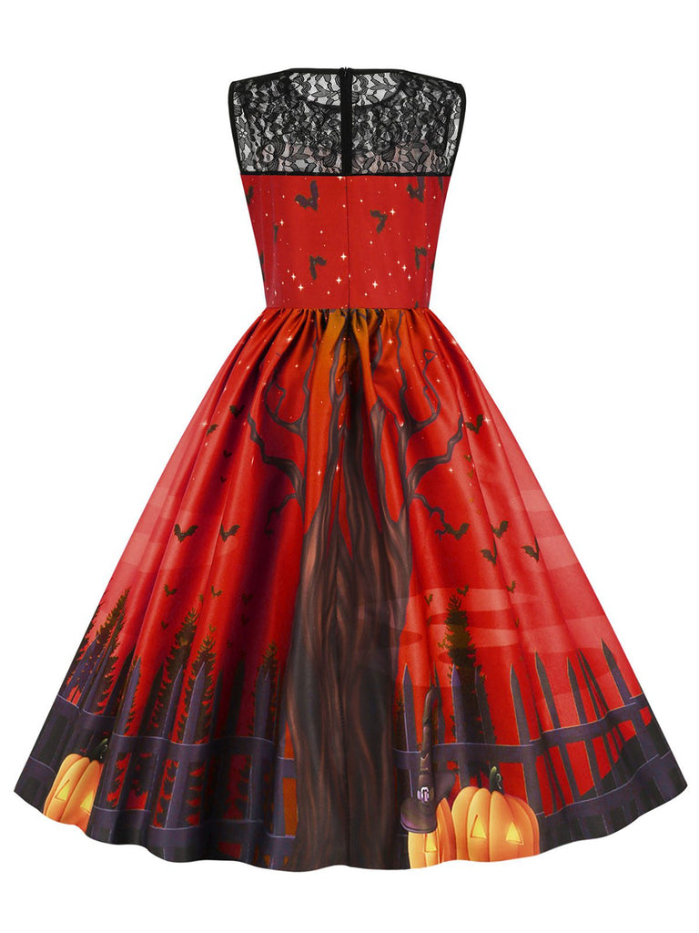 She slips into this 1950s Halloween Lace Patchwork Sleeveless Dress and suddenly it's a 1950s daydream