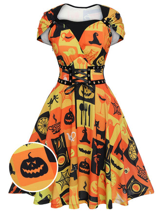 1950s Halloween Lace-Up Peter Pan Collar Dress, vintage dress, retro fashion, rockabilly, pin-up fashion - perfect for women who love vintage and retro fashion
