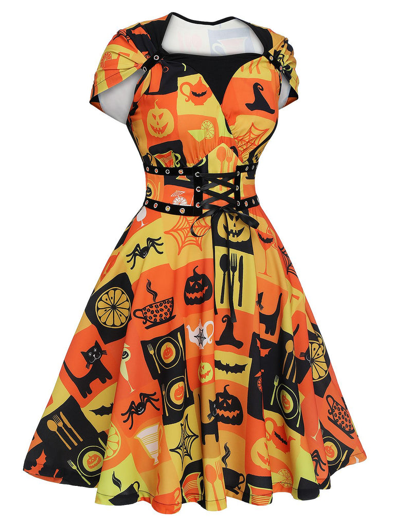 1950s Halloween Lace-Up Peter Pan Collar Dress, vintage dress, retro fashion, rockabilly, pin-up fashion - perfect for women who love vintage and retro fashion