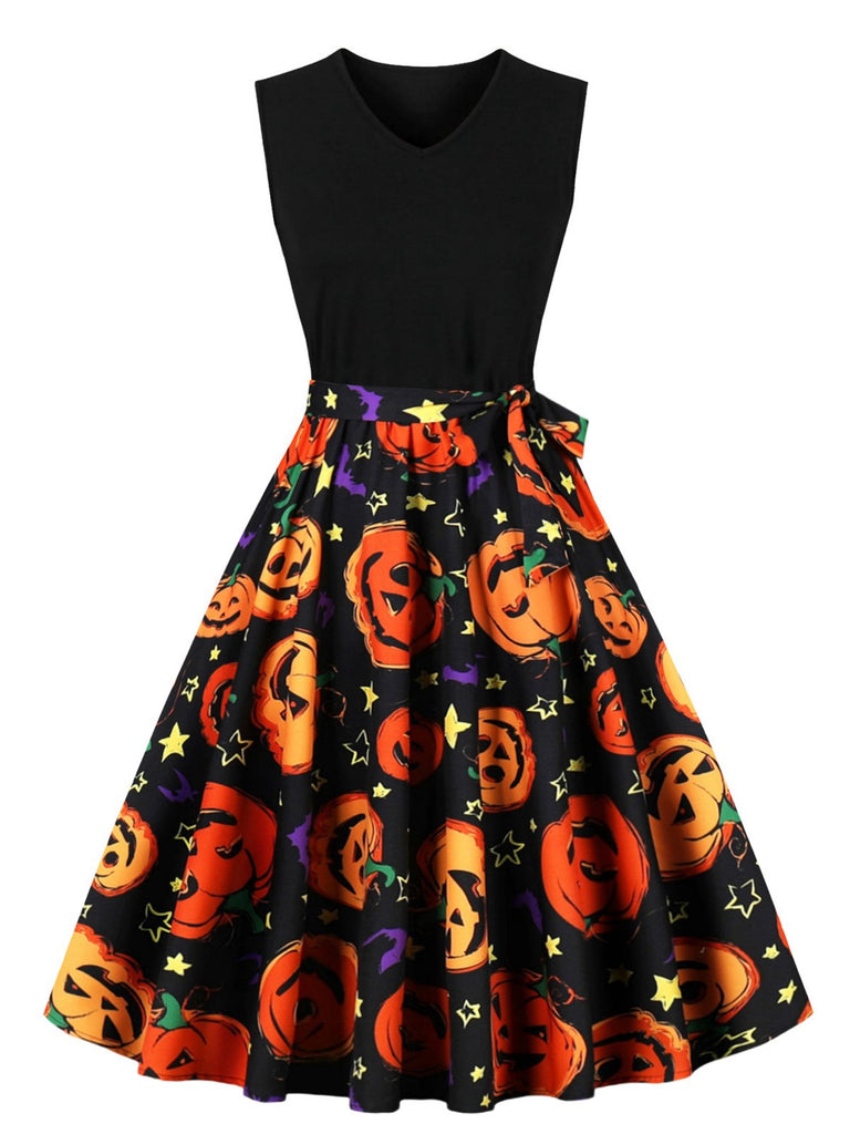 1950s Halloween Patchwork Belt Swing Dress, vintage dress, retro fashion, rockabilly, pin-up fashion - perfect for women who love vintage and retro fashion