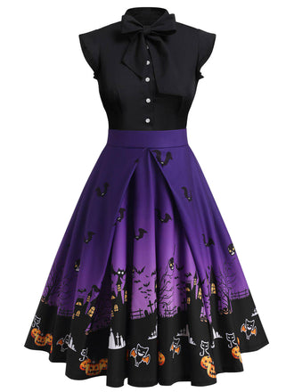 Purple 1950s Halloween Patchwork Dress, vintage dress, retro fashion, rockabilly, pin-up fashion - perfect for women who love vintage and retro fashion