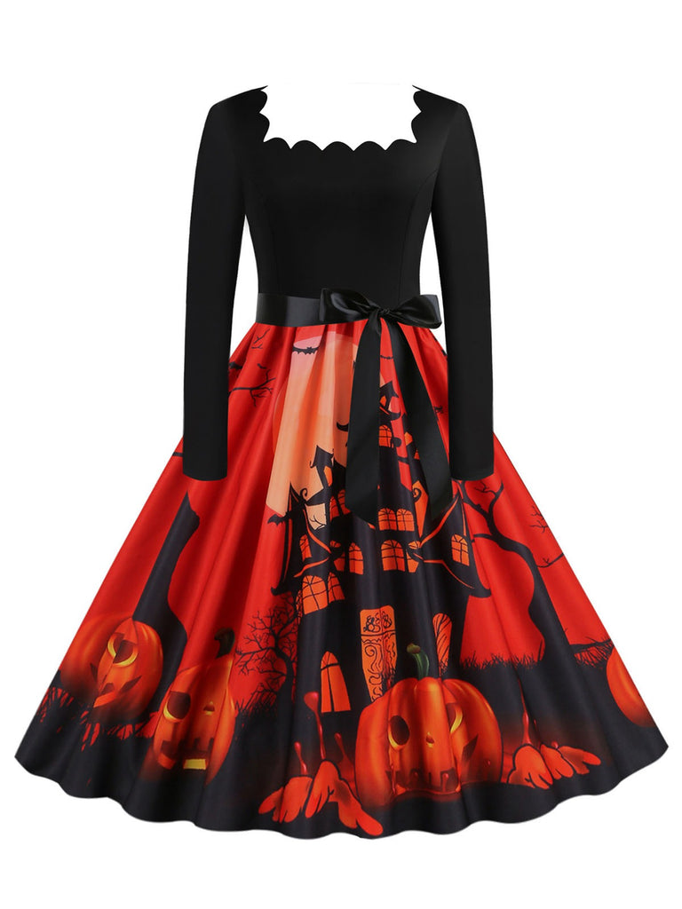 1950s Halloween Patchwork Long Sleeves Dress — the kind of 1950s dress that makes strangers smile