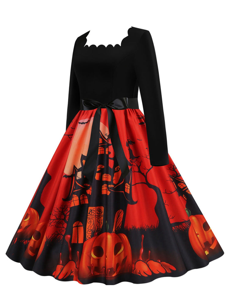 1950s Halloween Patchwork Long Sleeves Dress — a 1950s silhouette that turns sidewalks into runways
