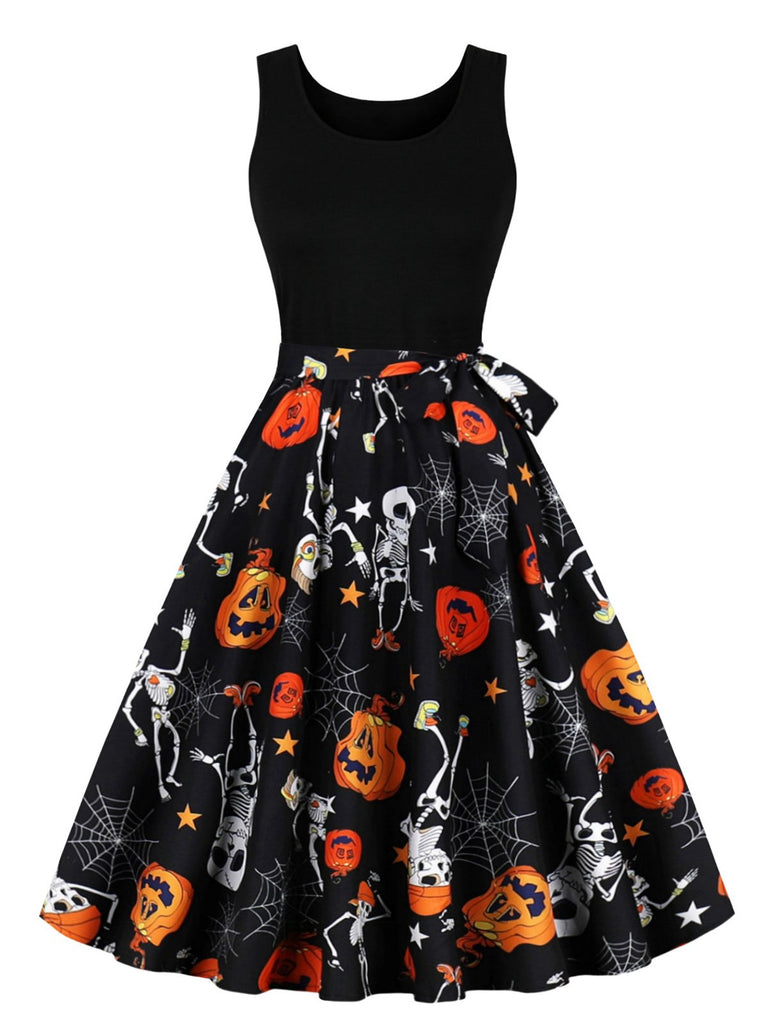 1950s Halloween Patchwork Sleeveless Dress: where 1950s romance meets her modern spirit