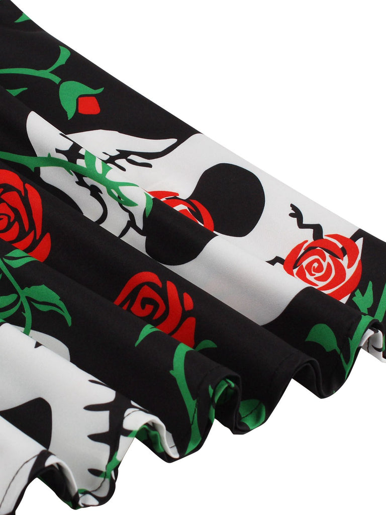 She slips into this 1950s Halloween Patchwork Sleeveless Dress and suddenly it's a 1950s daydream