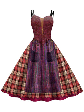 She slips into this 1950s Halloween Plaid Double Straps Dress and suddenly it's a 1950s daydream