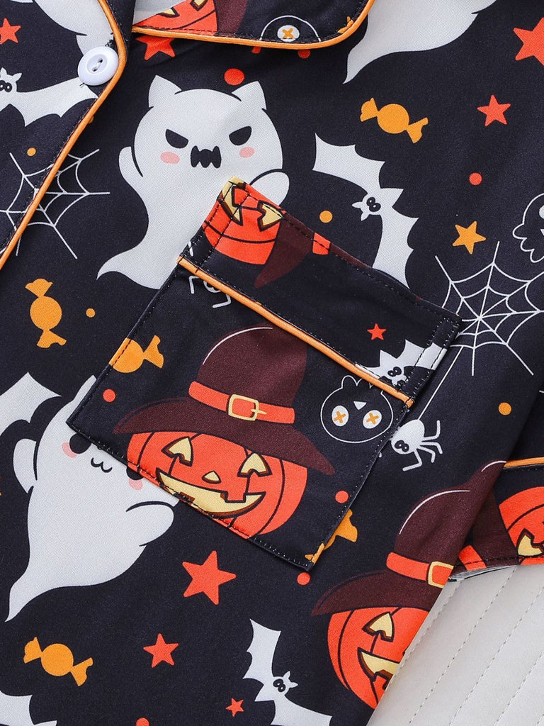 1950s Halloween Print Notched Collar Pajama Set - vintage fashion, retro style