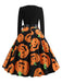 1950s Halloween Pumpkin Spiderweb Petal Neck Dress - vintage dress, retro fashion, rockabilly