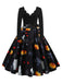 1950s Halloween Pumpkin Spiderweb Petal Neck Dress - vintage dress, retro fashion, rockabilly