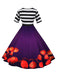 She slips into this 1950s Halloween Pumpkin Striped Patchwork Dress and suddenly it's a 1950s daydream