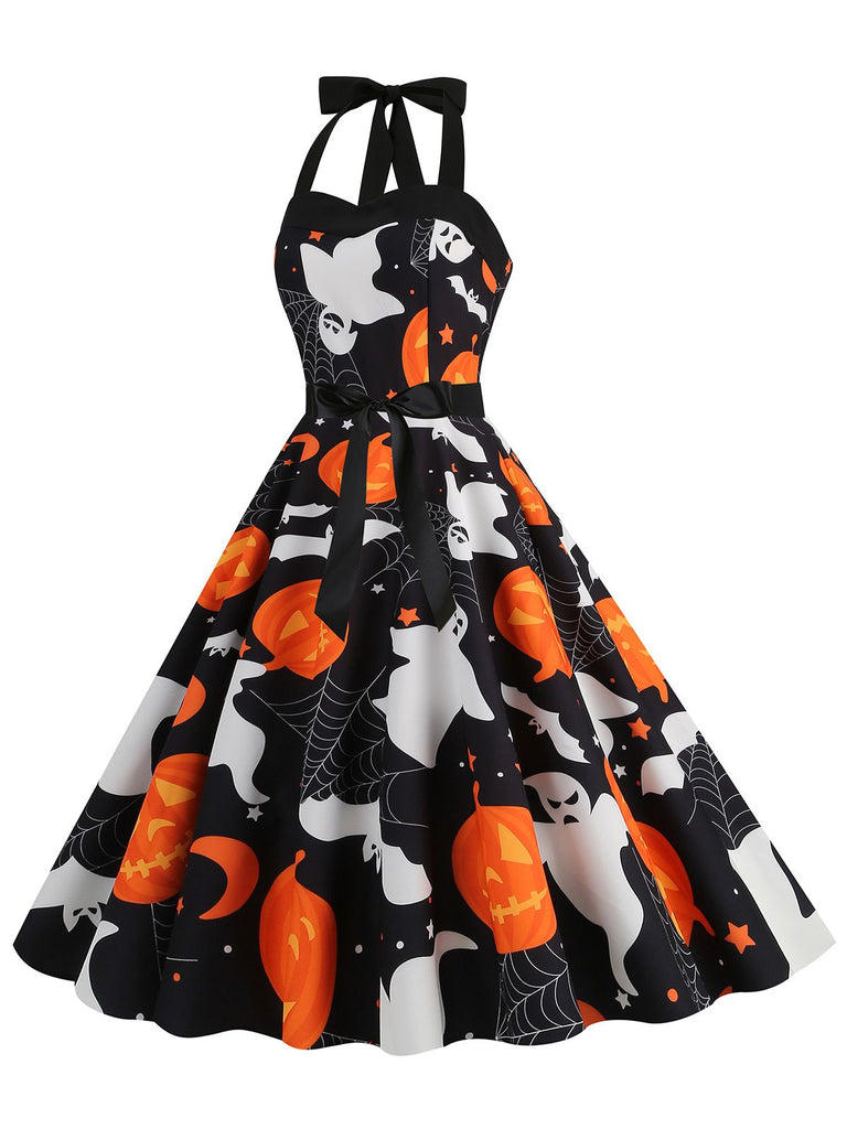 1950s Halloween Skull Halter Lace-Up Dress, vintage dress, retro fashion, rockabilly, pin-up fashion - perfect for women who love vintage and retro fashion