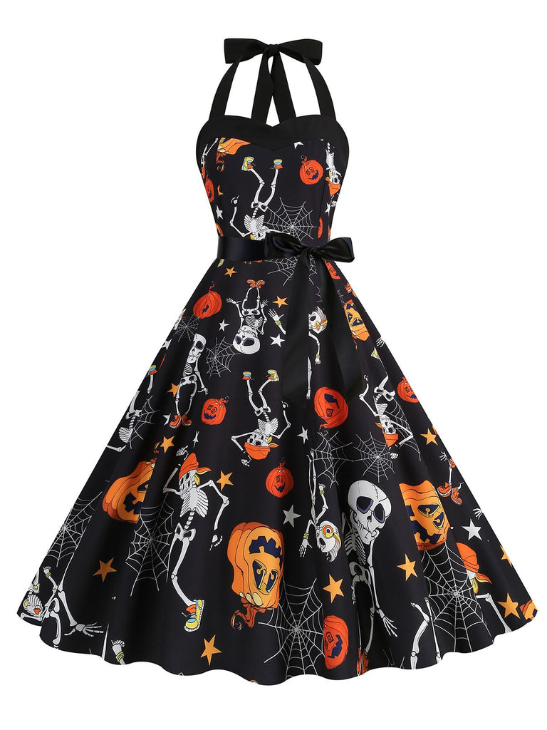 1950s Halloween Skull Halter Lace-Up Dress, vintage dress, retro fashion, rockabilly, pin-up fashion - perfect for women who love vintage and retro fashion