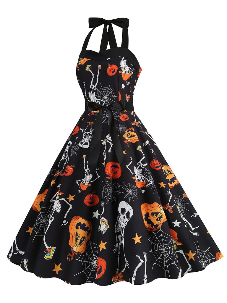 1950s Halloween Skull Halter Lace-Up Dress, vintage dress, retro fashion, rockabilly, pin-up fashion - perfect for women who love vintage and retro fashion