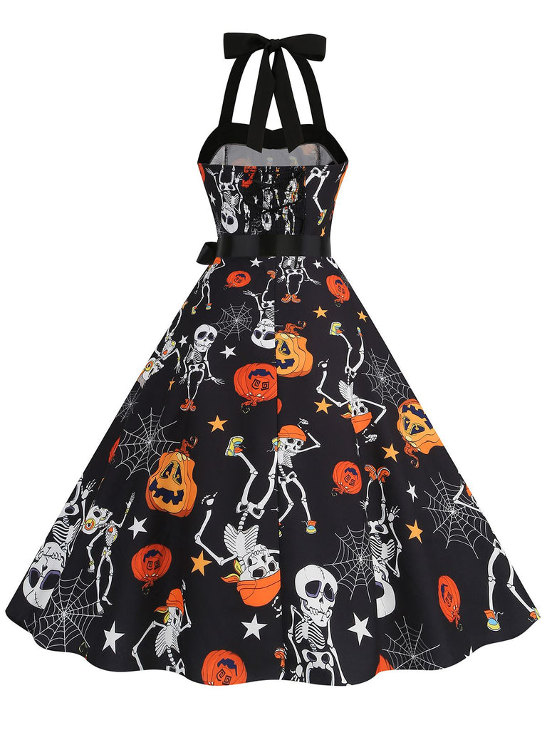 1950s Halloween Skull Halter Lace-Up Dress, vintage dress, retro fashion, rockabilly, pin-up fashion - perfect for women who love vintage and retro fashion