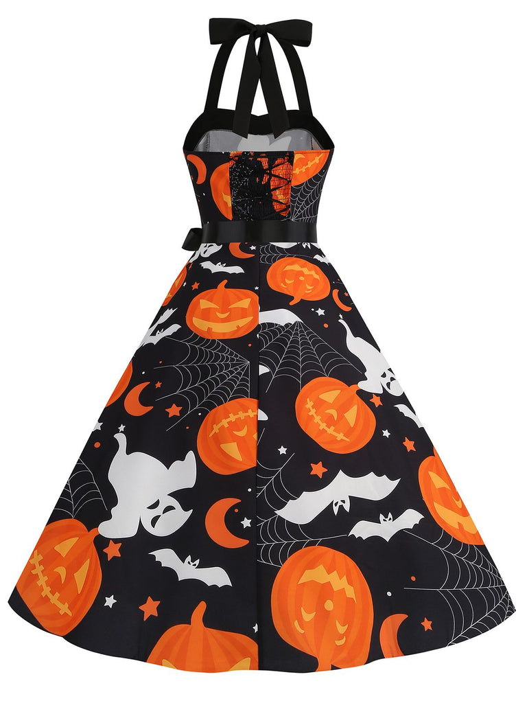 1950s Halloween Skull Halter Lace-Up Dress, vintage dress, retro fashion, rockabilly, pin-up fashion - perfect for women who love vintage and retro fashion