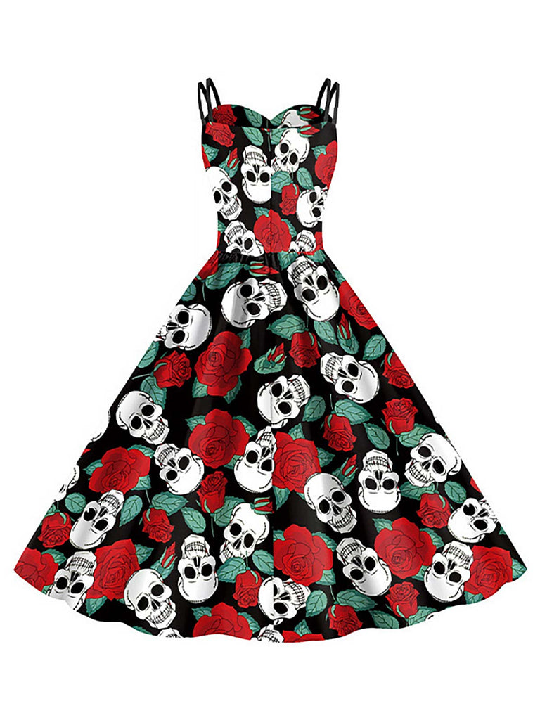 1950s Halloween Skull Rose Strap Dress — vintage elegance for the modern woman