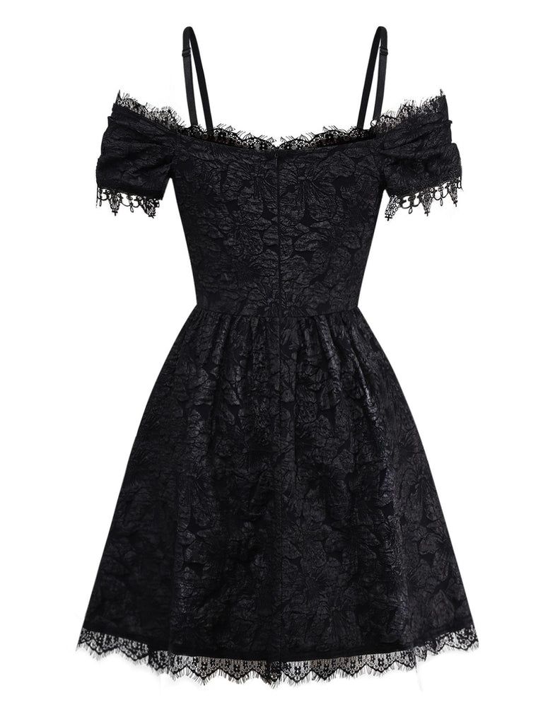 1950s Halloween Spider Web & Cross Textured Dress - vintage dress, retro fashion, rockabilly
