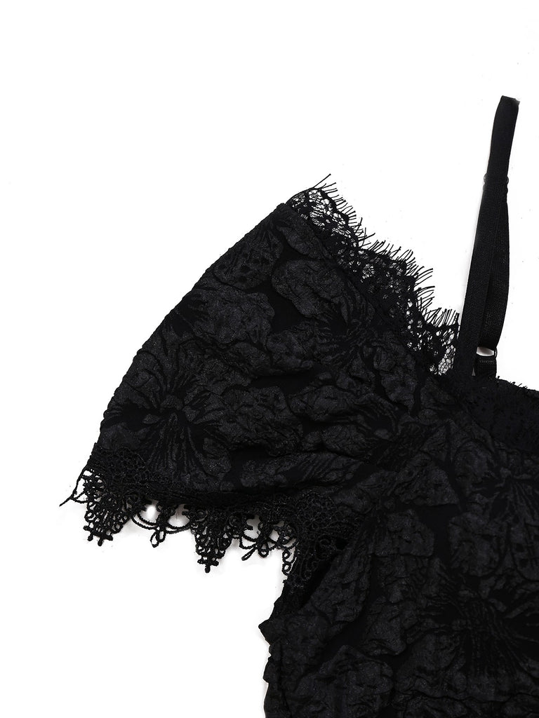 1950s Halloween Spider Web & Cross Textured Dress - vintage dress, retro fashion, rockabilly