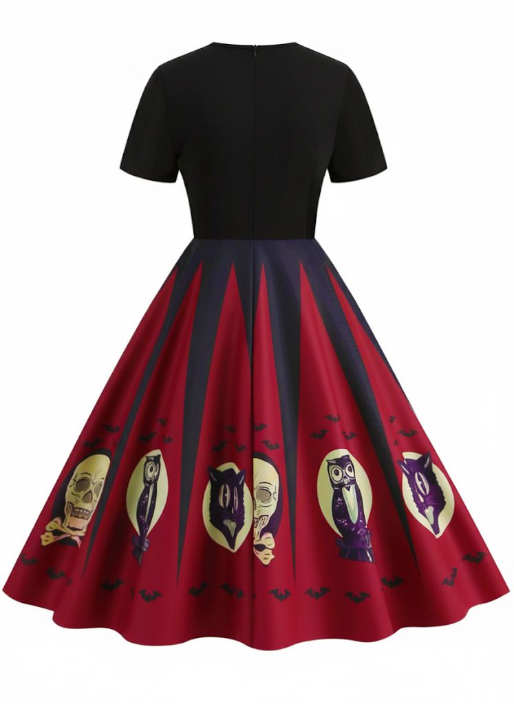 1950s Halloween Spider Web Print Patchwork Dress - vintage dress, retro fashion, rockabilly