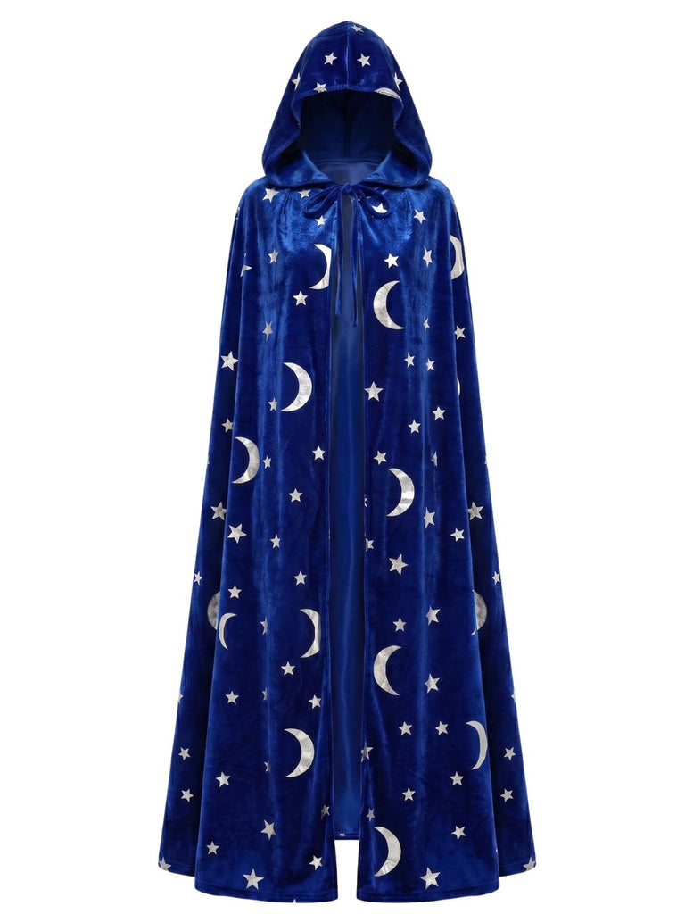 1950s Halloween Star & Moon Velvet Long Hooded Cape, vintage fashion, retro style - perfect for women who love vintage and retro fashion