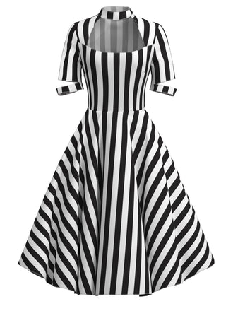 1950s Halloween Striped Hollow Collar Dress, vintage dress, retro fashion, rockabilly, pin-up fashion - perfect for women who love vintage and retro fashion