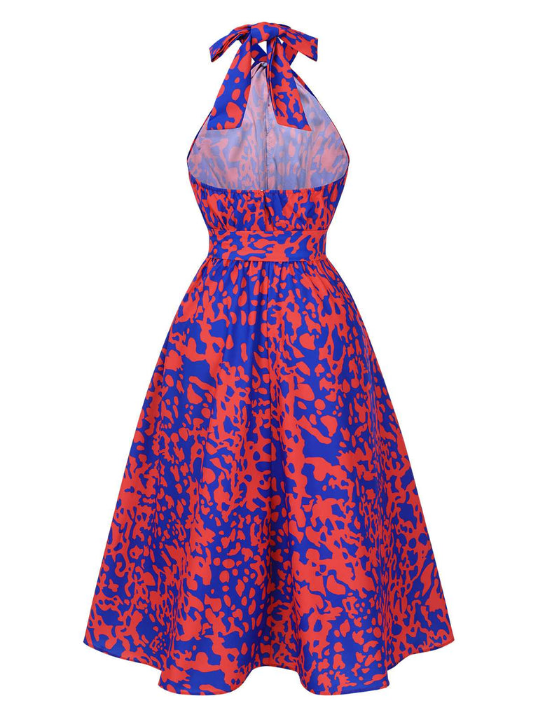 1950s Halter Abstract Print Backless Swing Dress: where 1950s romance meets her modern spirit
