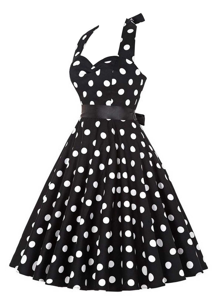 1950s Halter Contrast Polka Dots Belted Dress: where 1950s romance meets her modern spirit