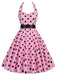 Pink 1950s Halter Contrast Polka Dots Belted Dress, vintage dress, retro fashion, rockabilly, pin-up fashion, women, elegant