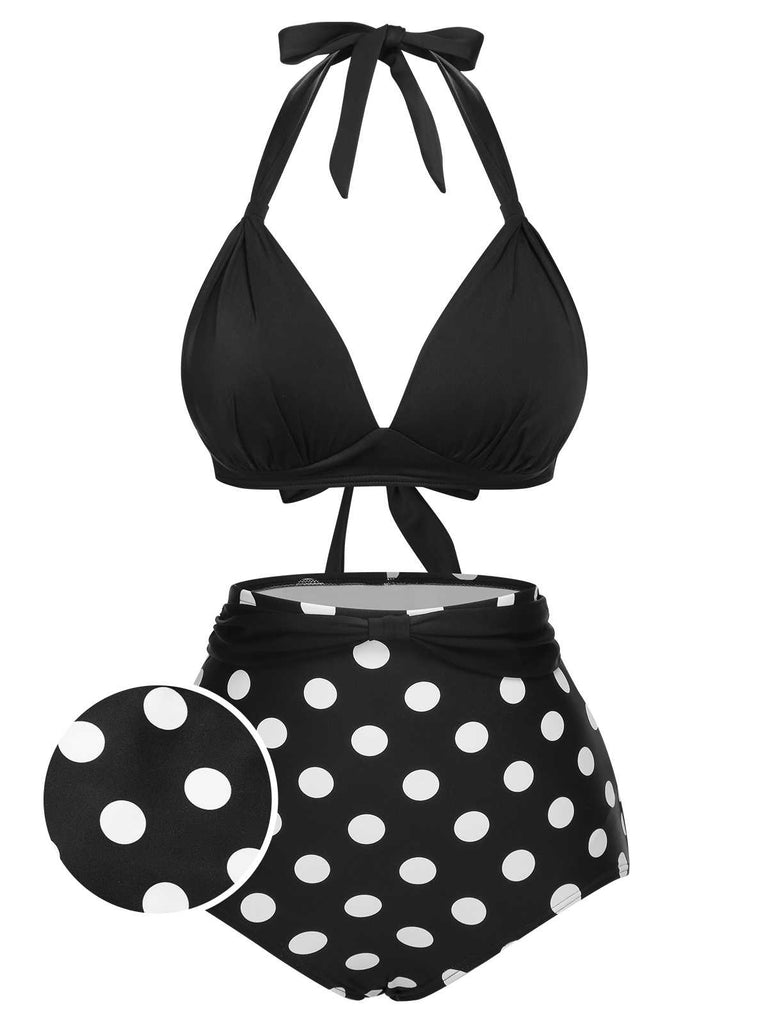 She's wearing 1950s Halter Contrast Polka Dots Swimsuit and the whole beach remembers the 1950s