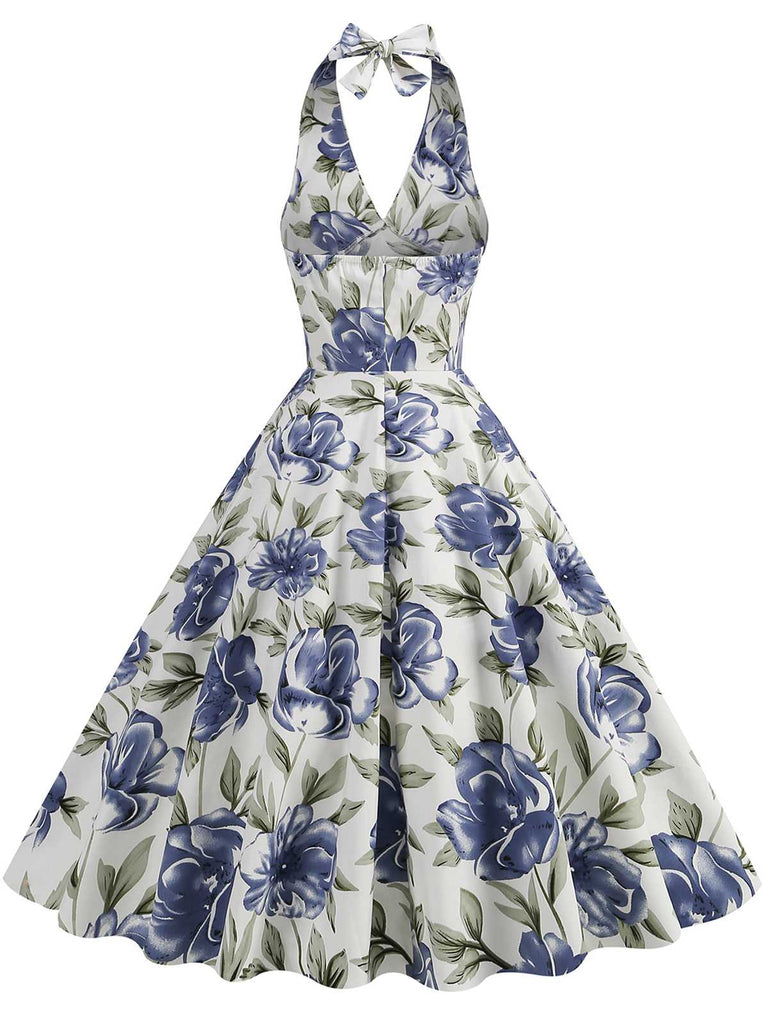This 1950s Halter Floral Sleeveless Dress wraps her in 1950s elegance, one twirl at a time