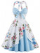 Sky Blue 1950s Floral Halter Bow Dress