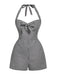 1950s Halter Gingham Plaids Bow Romper - vintage jumpsuit, retro fashion