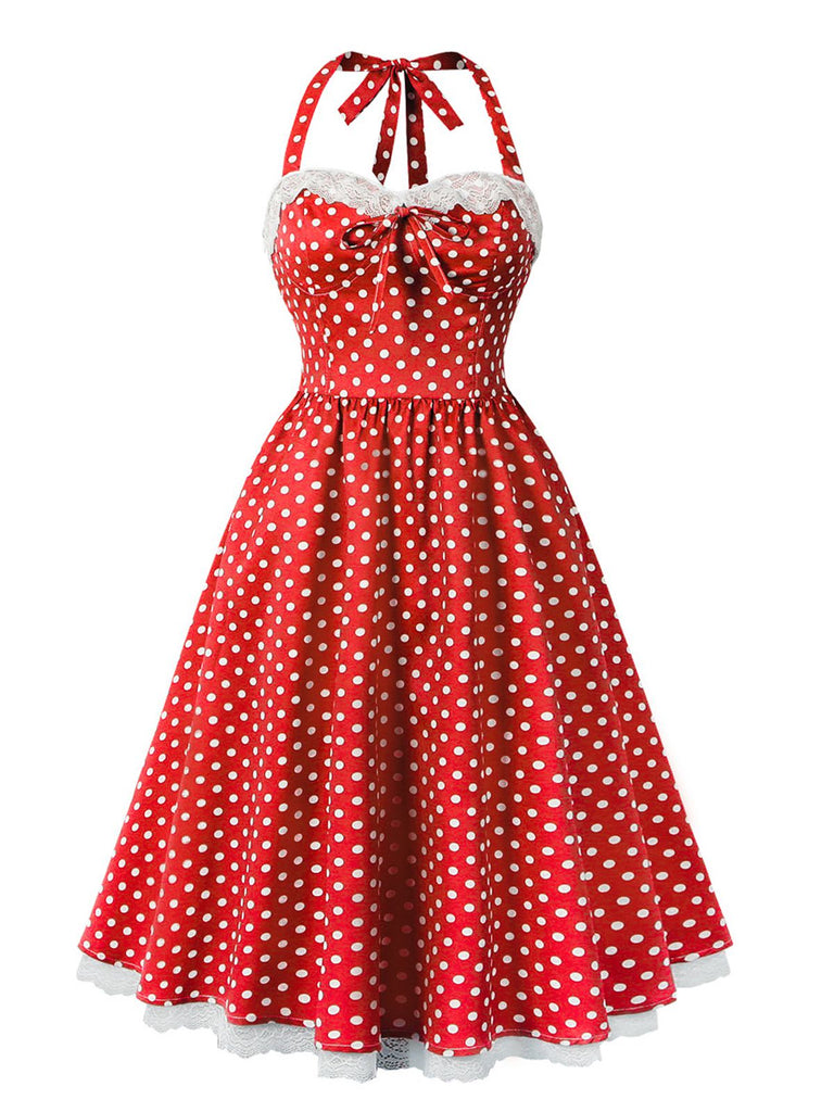 1950s Halter Lace Patchwork Polka Dots Dress: where 1950s romance meets her modern spirit