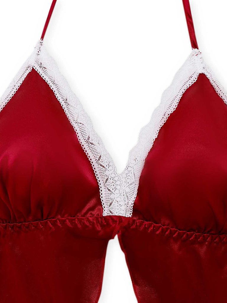 1950s Halter Lace Satin Pajama Set - vintage fashion, retro style