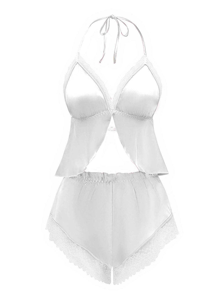 1950s Halter Lace Satin Pajama Set - vintage fashion, retro style