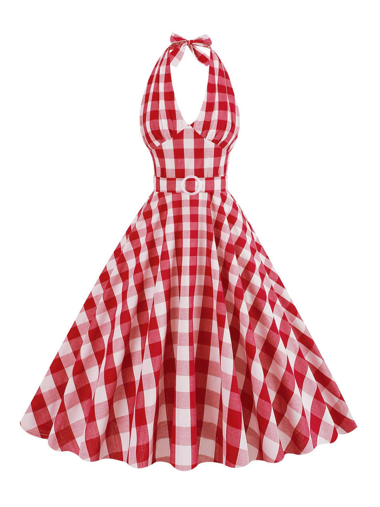 1950s Halter Plaid Belted Swing Dress — vintage elegance for the modern woman