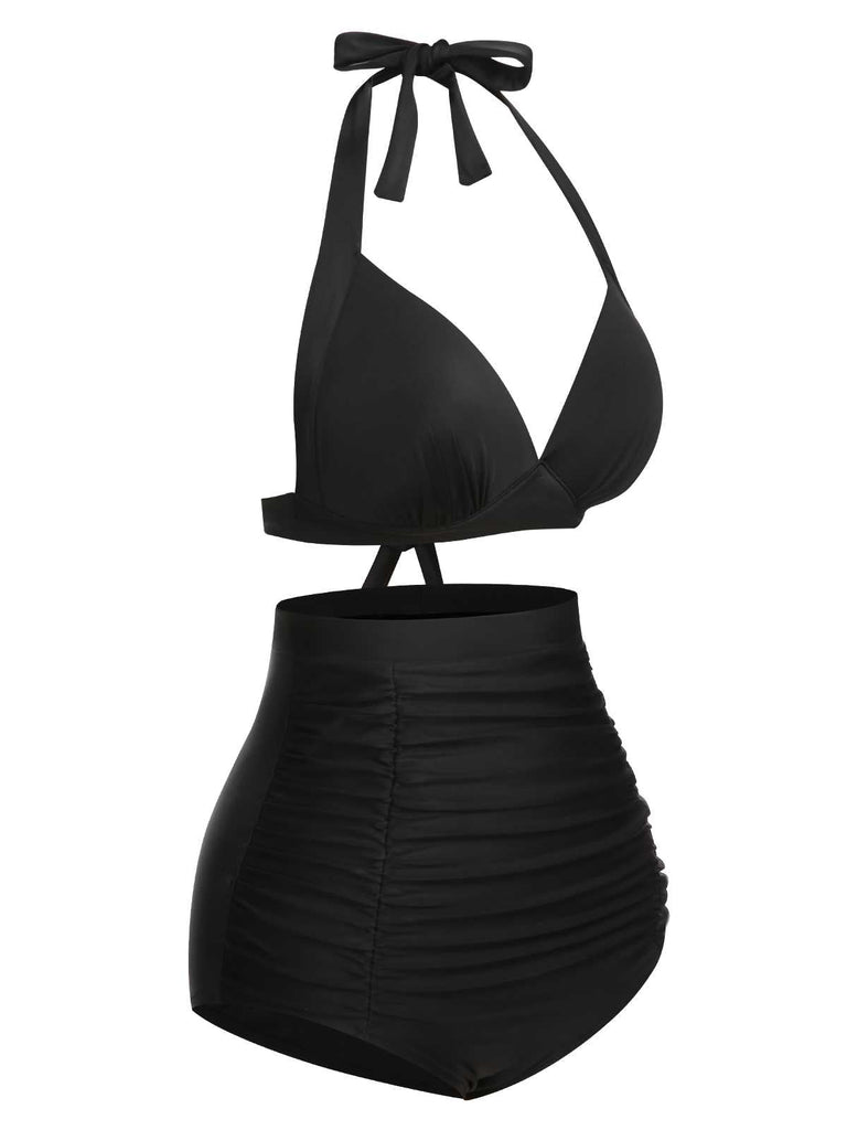 1950s Halter Plaids Lace-Up High Waisted Swimsuit — 1950s poolside glamour meets sun-drenched confidence