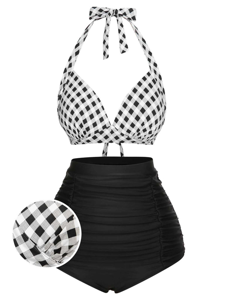 1950s Halter Plaids Lace-Up High Waisted Swimsuit — because 1950s glamour never goes out of style