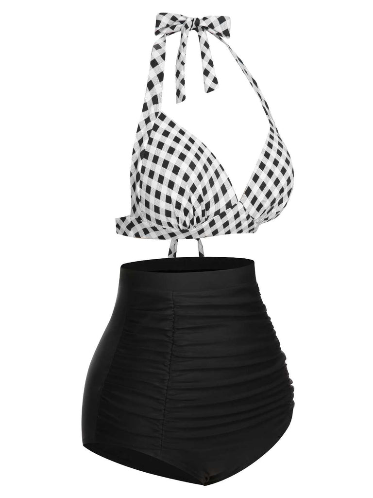 She's wearing 1950s Halter Plaids Lace-Up High Waisted Swimsuit and the whole beach remembers the 1950s