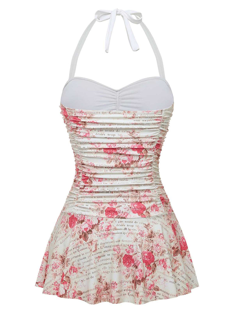 1950s Halter Roses Ruched Tummy Control Swimdress - vintage dress, retro fashion, rockabilly