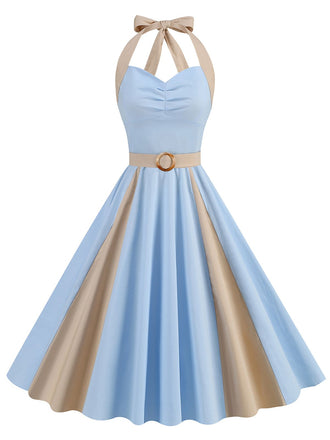 1950s Halter Solid Color Block Belt Dress, vintage dress, retro fashion, rockabilly, pin-up fashion - perfect for women who love vintage and retro fashion