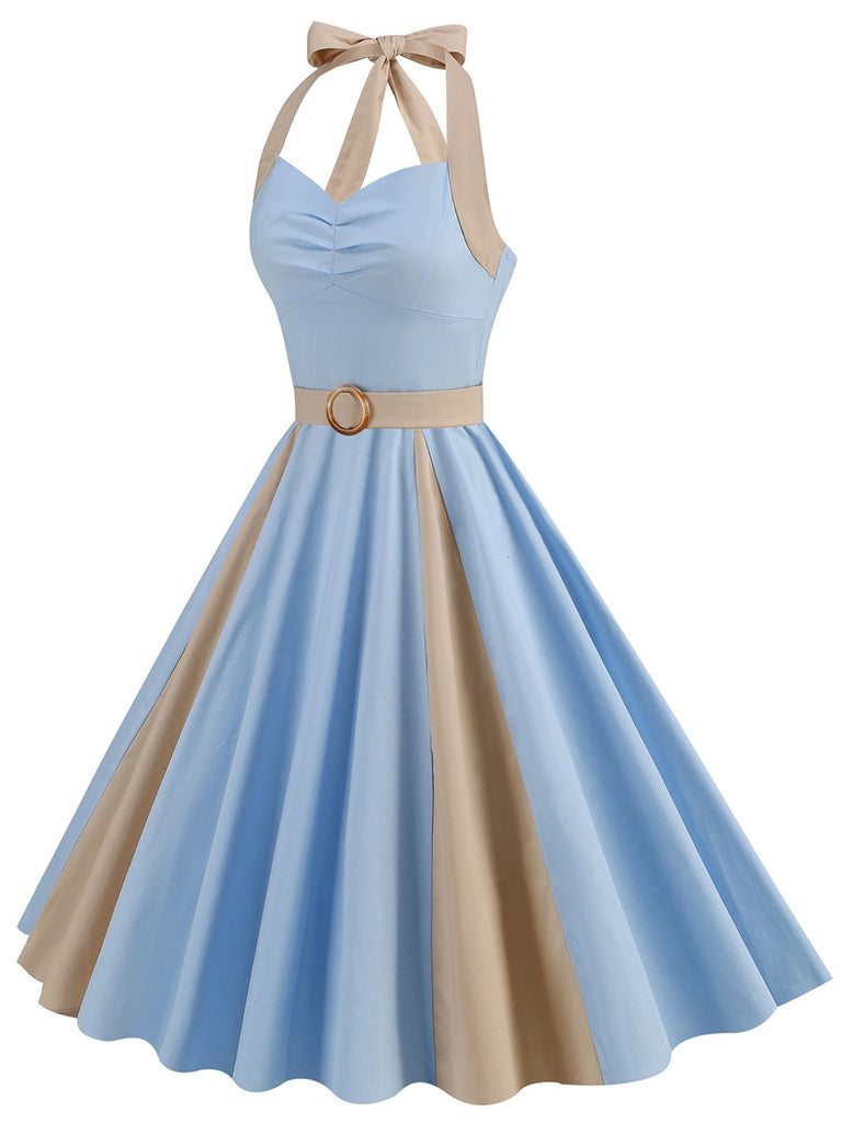 1950s Halter Solid Color Block Belt Dress, vintage dress, retro fashion, rockabilly, pin-up fashion - perfect for women who love vintage and retro fashion