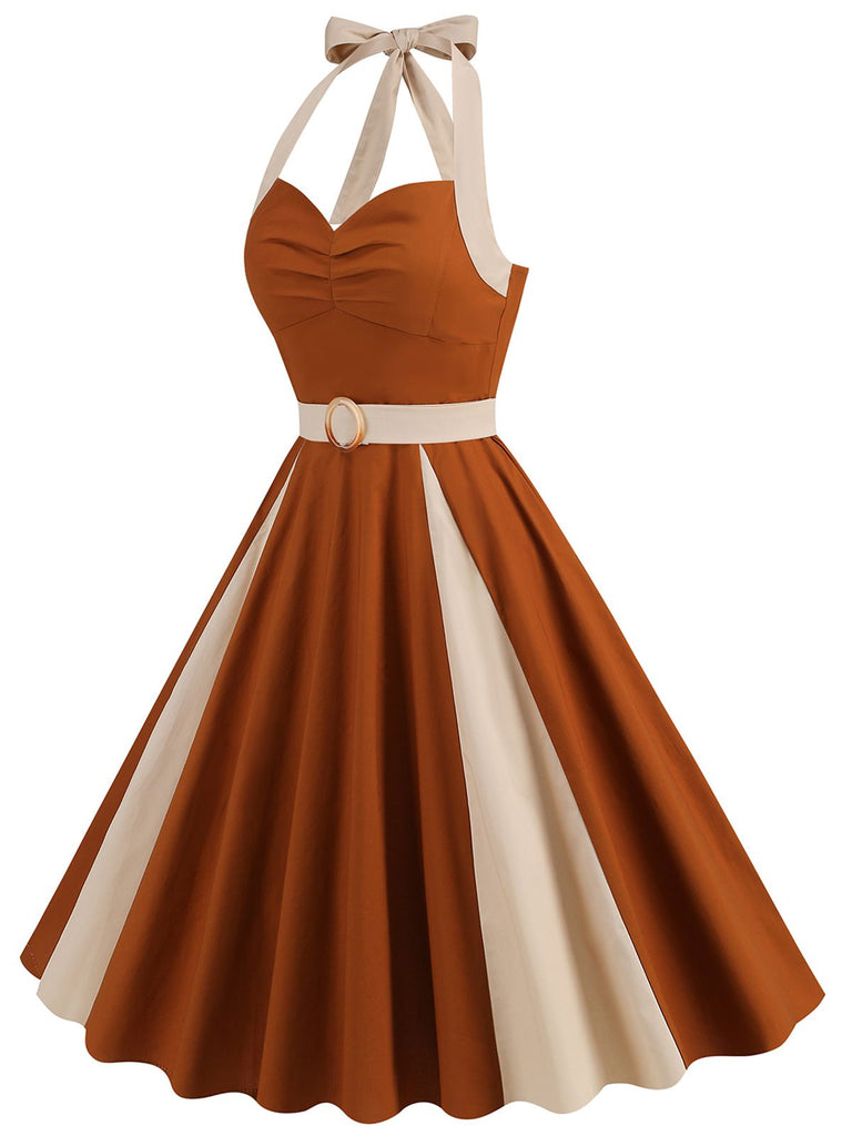 1950s Halter Solid Color Block Belt Dress, vintage dress, retro fashion, rockabilly, pin-up fashion - perfect for women who love vintage and retro fashion