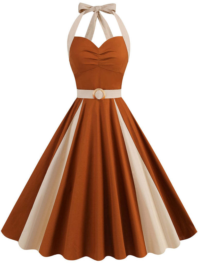 1950s Halter Solid Color Block Belt Dress, vintage dress, retro fashion, rockabilly, pin-up fashion - perfect for women who love vintage and retro fashion