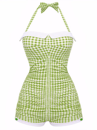 1950s Halter Striped Polka Dot Bowknot One-piece Swimsuit | vintage swimwear, retro swimsuit, pin-up style - perfect for retro fashion enthusiasts